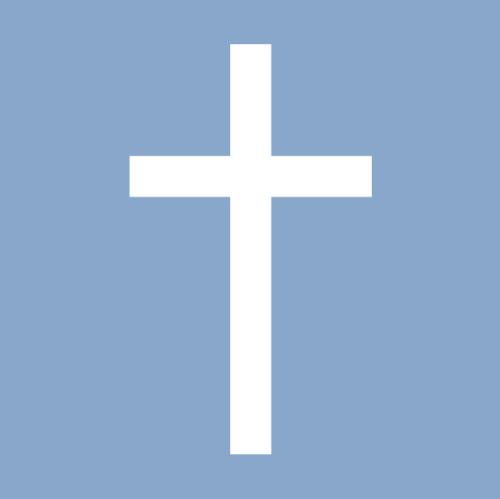 A blue square with a white cross icon